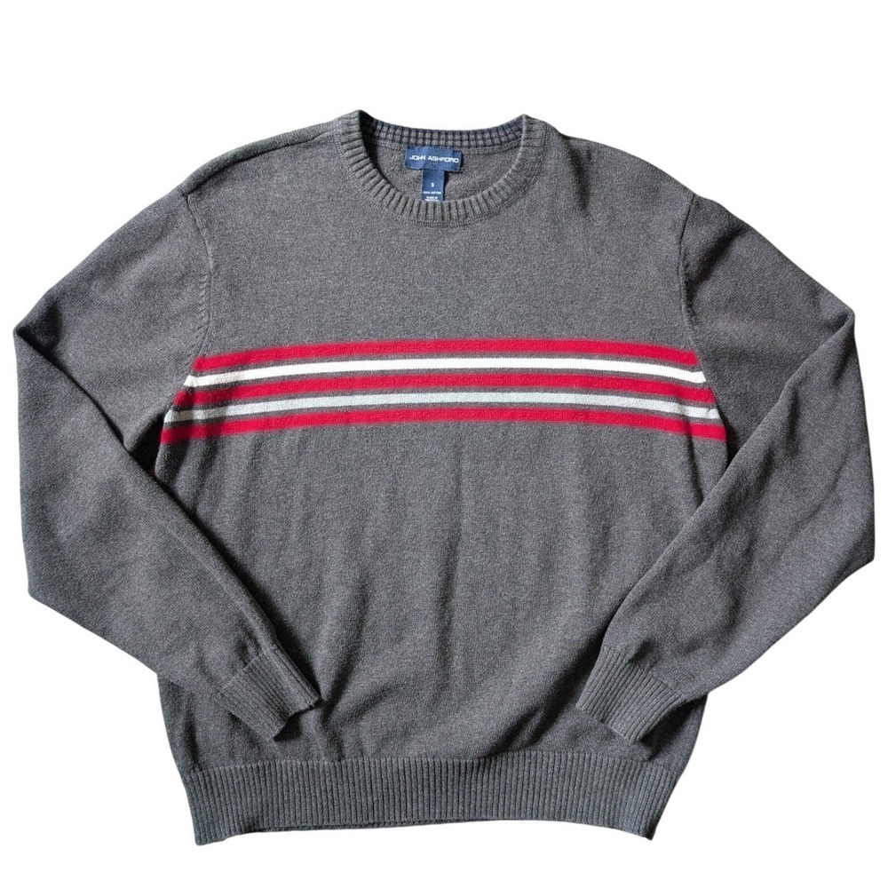 Vintage Y2K 90s Athleisure Preppy Varsity Red Stripe Knit Crewneck Sweatshirt